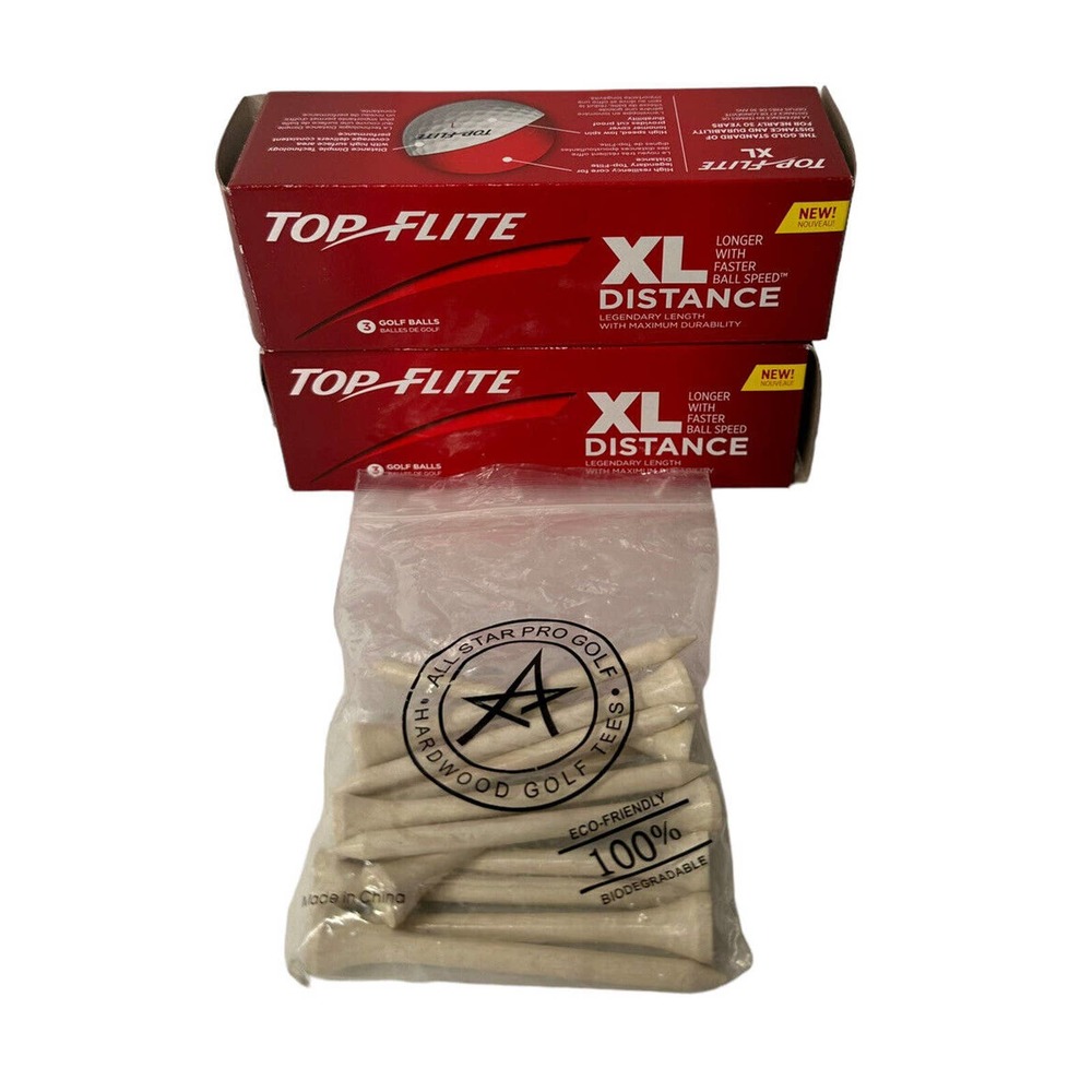 NEW Top Flite XL Distance Golf Balls Longer Faster Ball Speed 6 Balls & 100 Tees